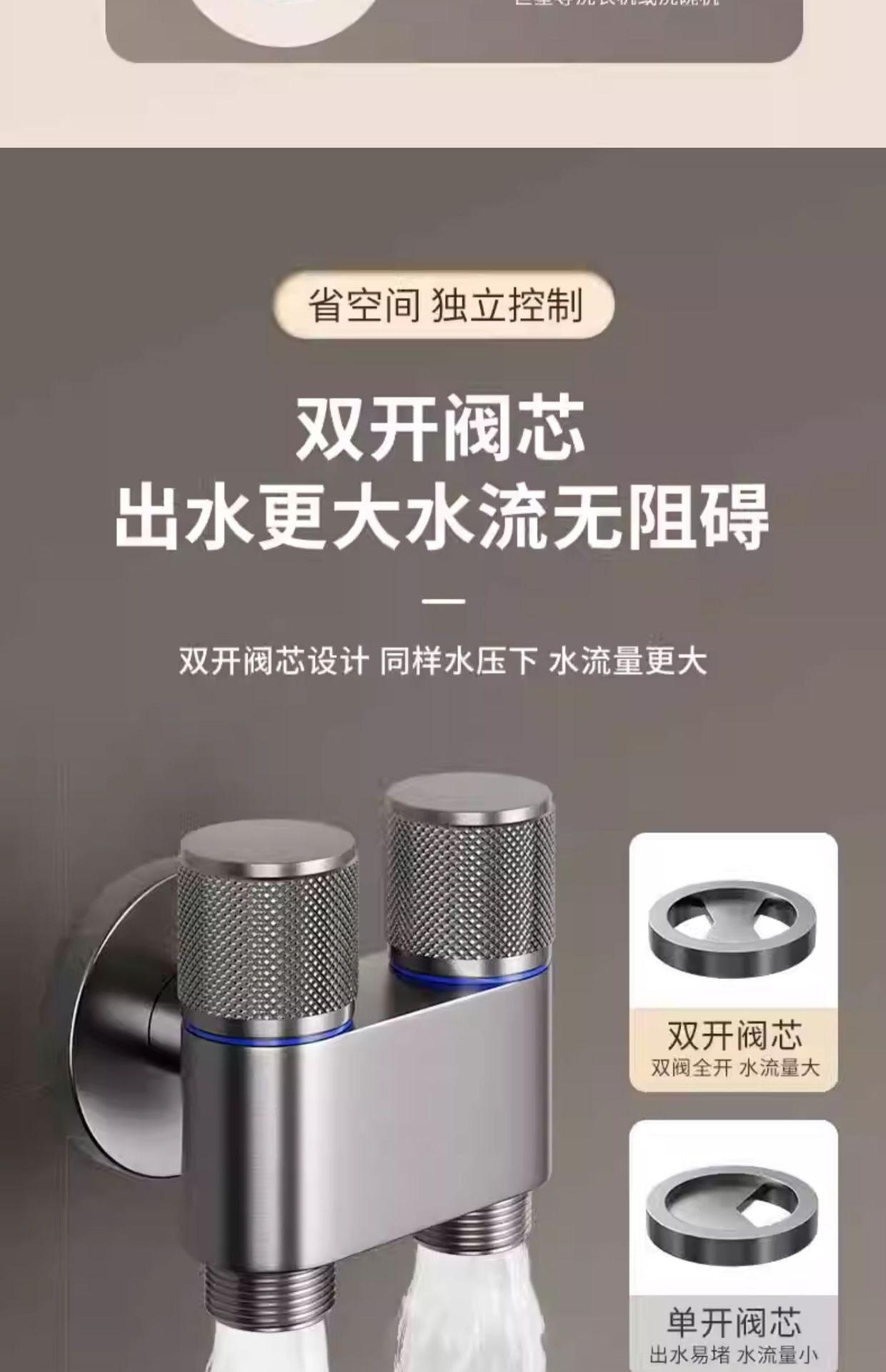 全铜三通分水阀一进二出水龙头一分二接头洗衣机自动止水双控角阀详情6