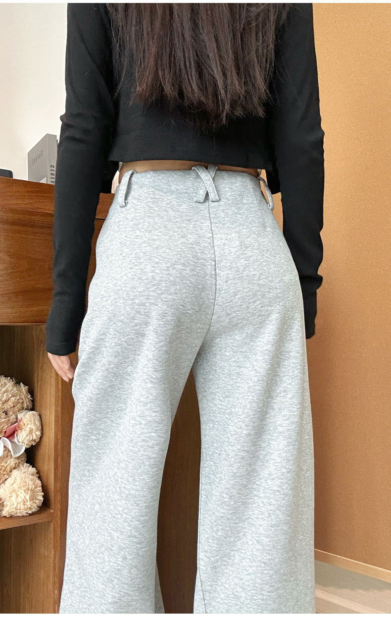 灰色运动裤女华棉秋冬2025新款高腰宽松直筒加绒加厚休闲阔腿卫裤详情21