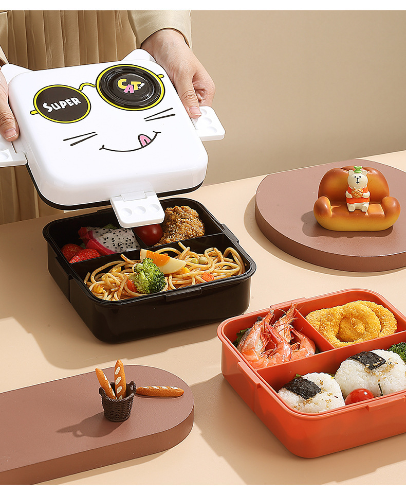 Cute and adorable kitten fruit salad box, lunch box, outdoor picnic compartments, student campus lunch box pic 12