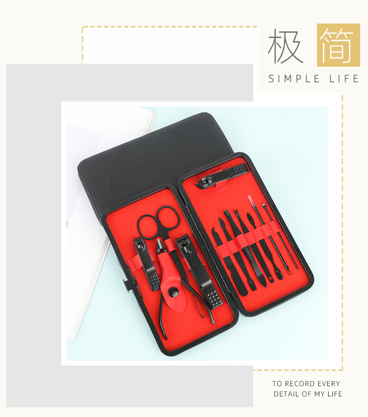 Cross-border black and red 18-piece set of nail clippers, decoration nails, nail clippers set, beauty and nail tools, complete set of nail clippers pic 3