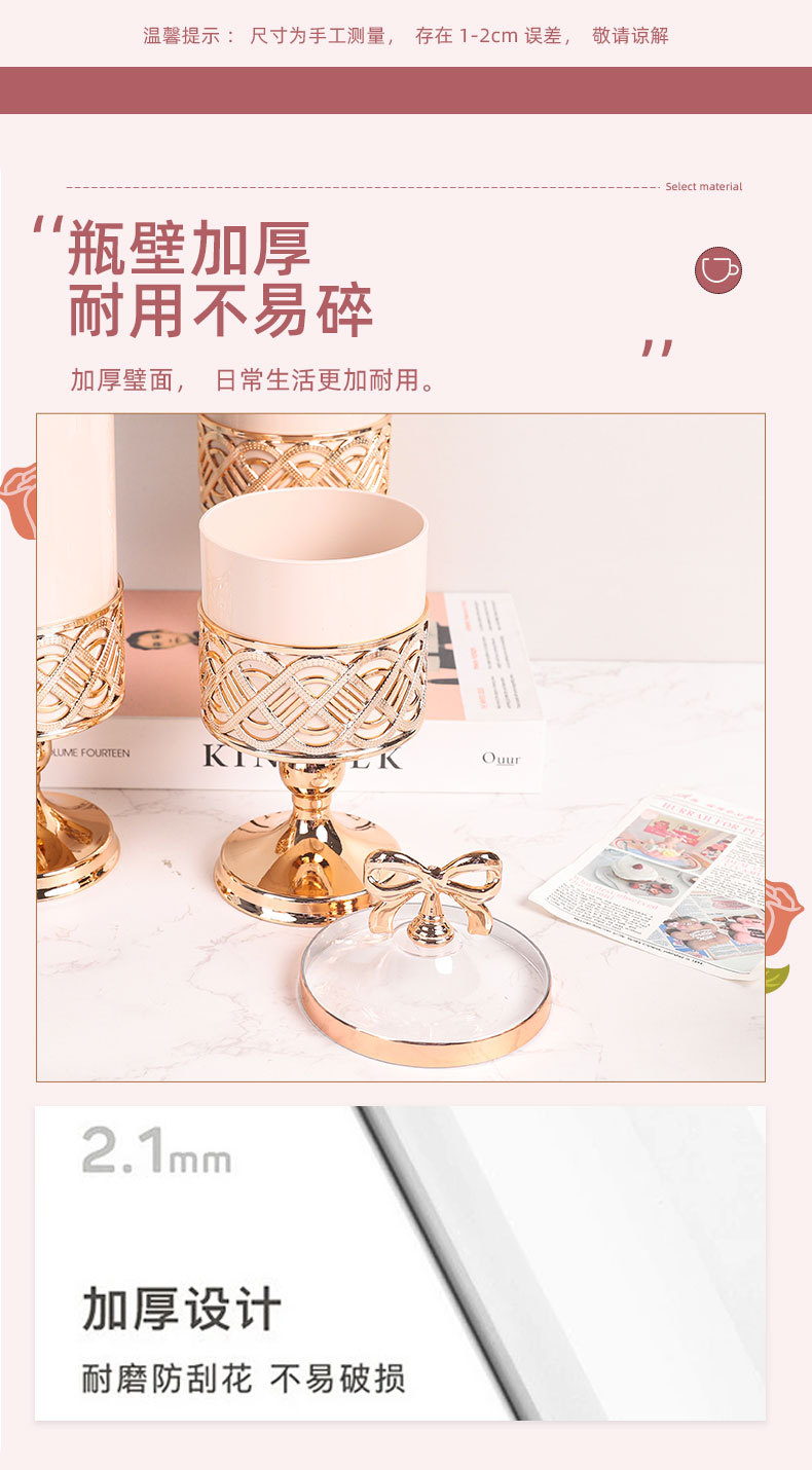 外贸欧式罐粉色糖果罐玫瑰金色雕花轻奢客厅摆件收纳高脚储蓄罐详情2