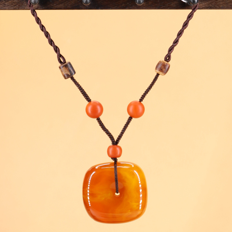 天然蜜蜡块平安扣吊坠毛衣链简单项链绳男女简约挂件直播货源批发详情6