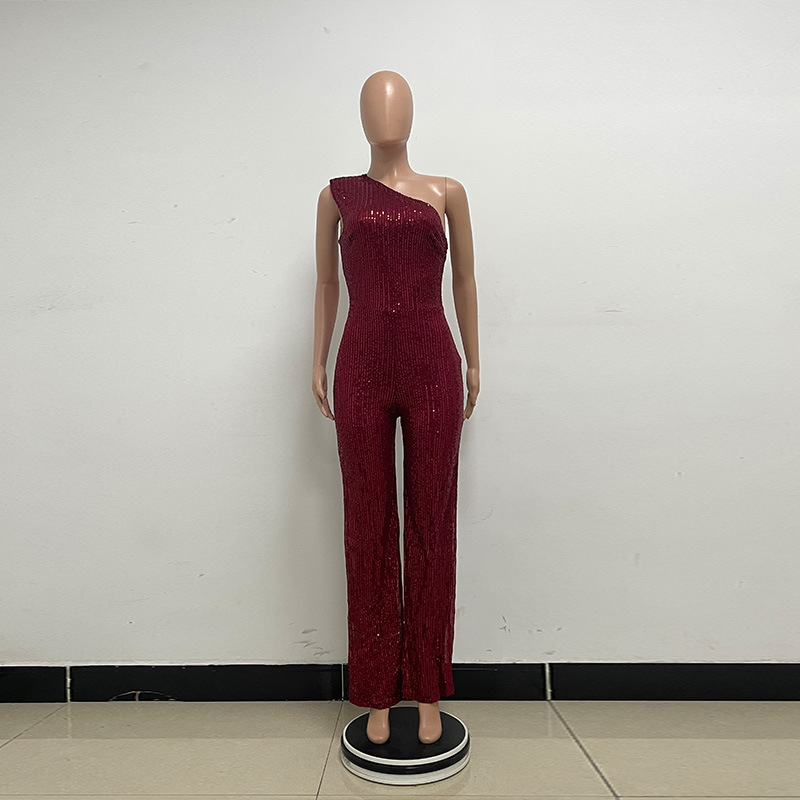 新中式无袖连体衣独立站夏季单肩亮片连体裤女批发详情45