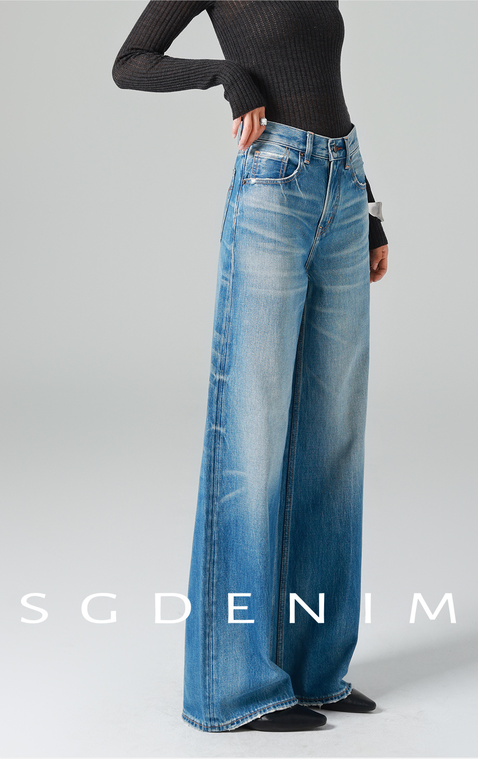 Washed denim/high-waisted jeans for women, loose, wide-leg straight-leg pants with a laid-back and relaxed look, new Spring 26 style, slimming pic 8