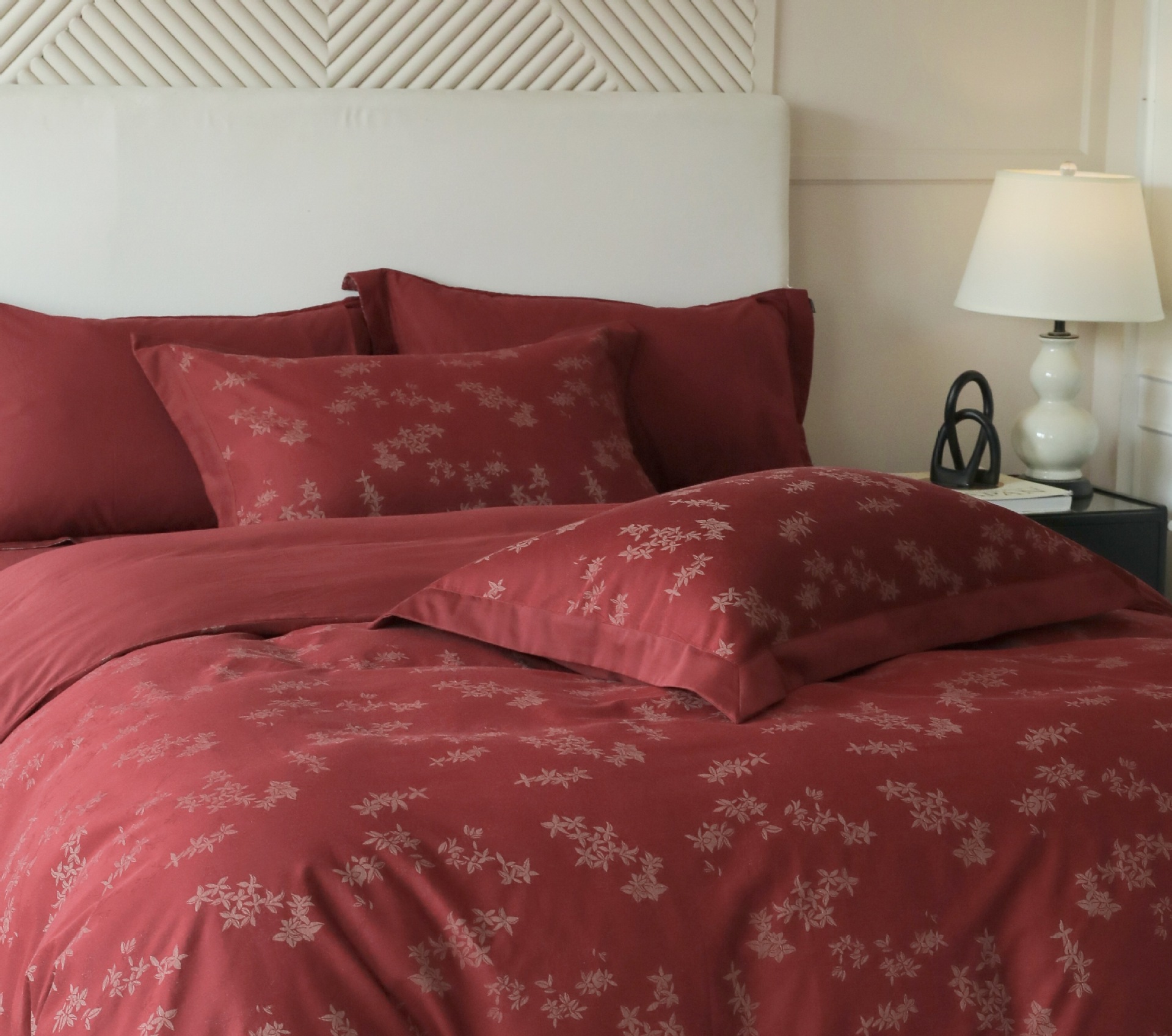 Class A retro jacquard all-cotton wedding four-piece set, a red pure cotton high-end wedding room bedding pic 21