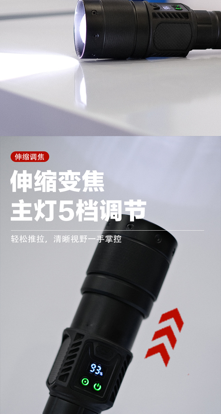 Multi-speed adjustable telescopic zoom long-range flashlight, side light, camping night light, outdoor lighting, hand-held flashlight pic 3