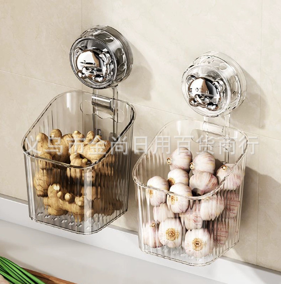 Little Bear Kitchen Scallion, Ginger and Garlic Storage Box, ginger and garlic seasonings wall-mounted storage basket, multi-functional wall-mounted basket pic 4