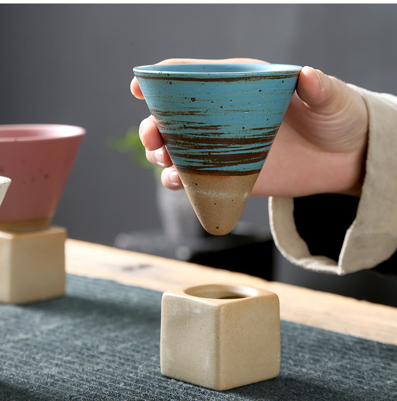 Tea brewing cups by the fire, Japanese coarse earthenware tea cups, cross-border bestsellers, ceramic mugs, retro water cups, conical coffee cups pic 4