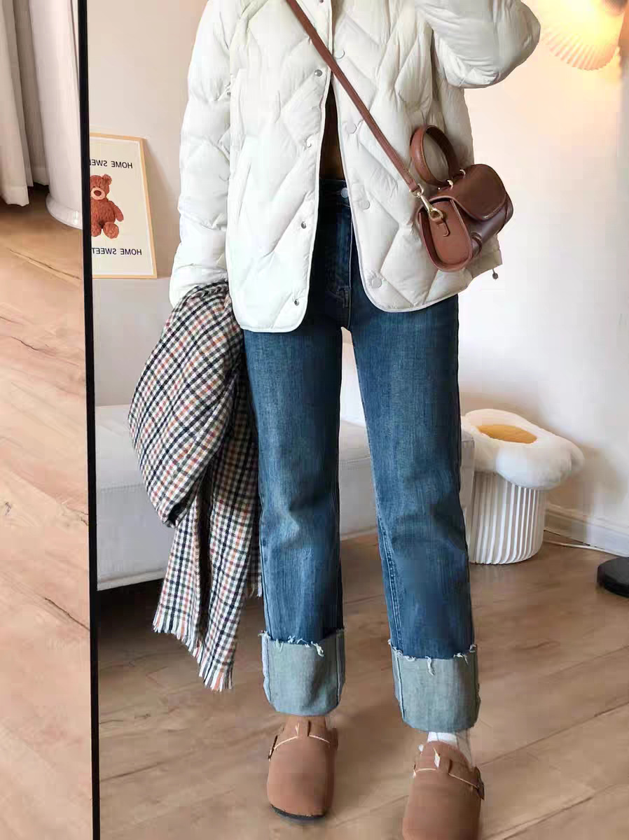 2025秋冬短款菱格圆无领轻薄羽绒服女士内胆白色鸭绒时尚休闲外套详情19