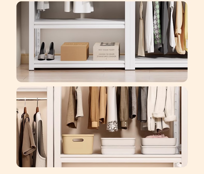 简易衣橱置物货架衣柜组装diy自制角钢挂衣架租房改造衣帽间架子详情9