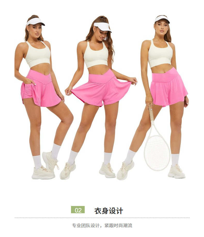 跨境亚马逊女士休闲运动交叉防走光口袋假两件五分裤详情10