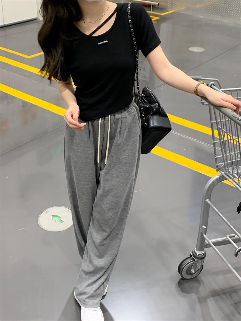 不规则设计感短袖T恤女夏季韩版2023新款辣妹风欲白色打底上衣详情11