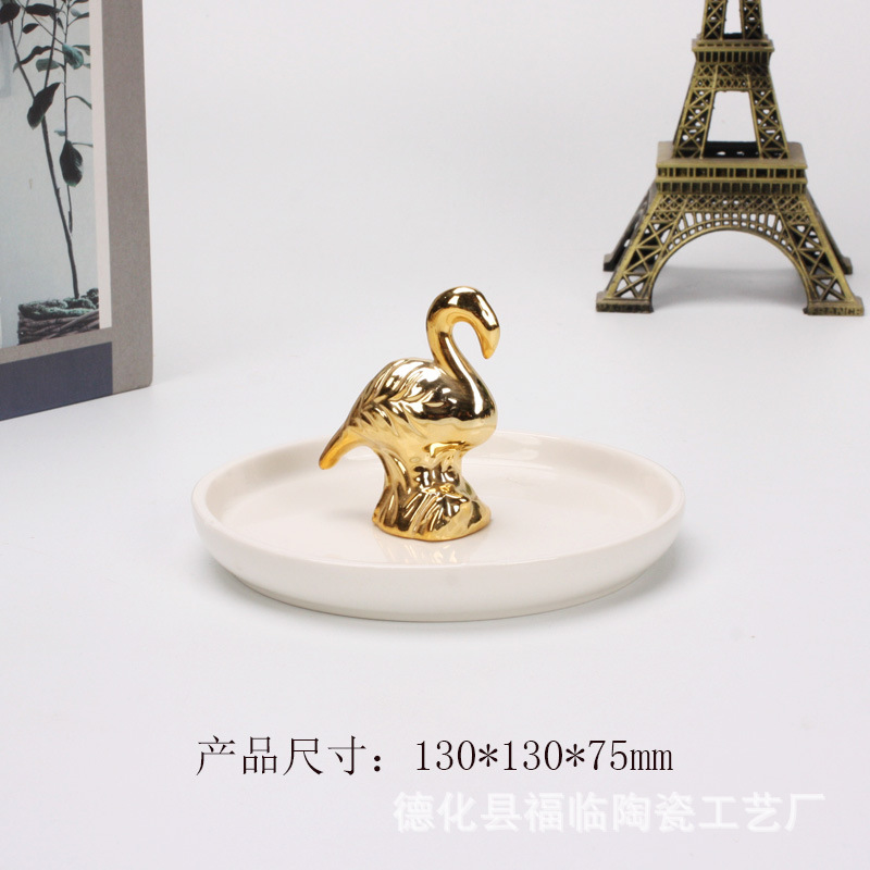 Nordic gold-plated ceramic handicrafts, gift jewelry plates, rings, watches, home storage plates, golden deer animal ornaments pic 39