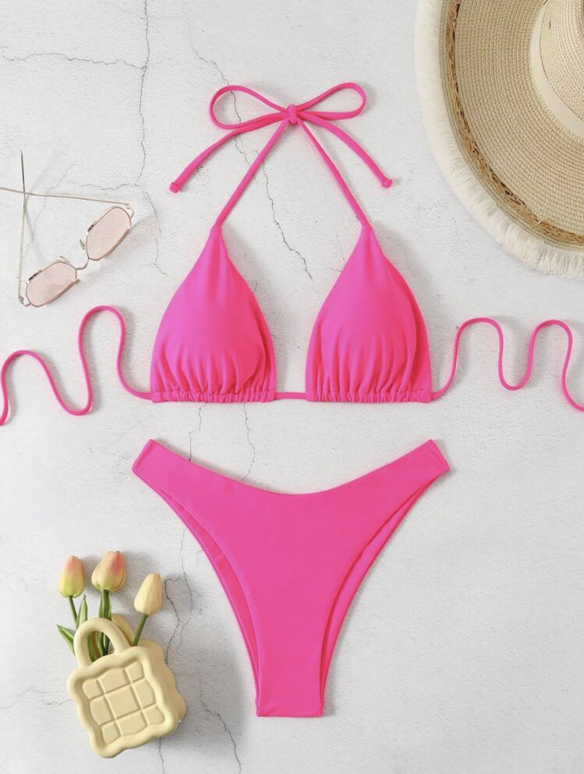 2026 New European and American strappy bikini swimsuit for women, solid color two-piece set, sexy split swimsuit cross-border pic 21