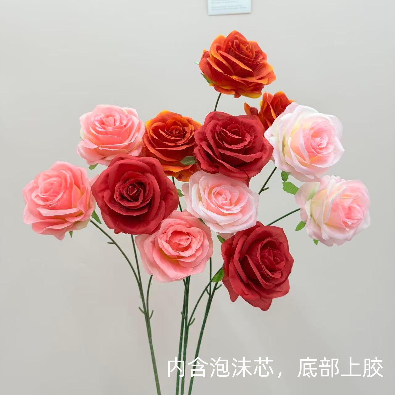 仿真花3头玫瑰花钻石玫婚庆用花仿真玫瑰花假花婚庆地排花艺装饰详情4