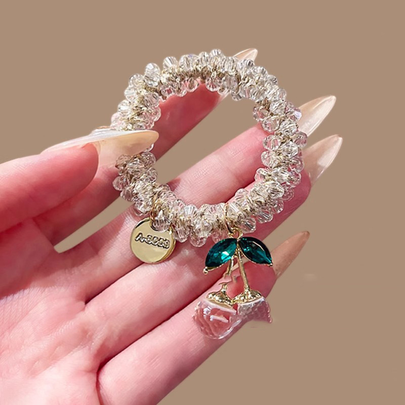 2025新潮水钻发绳两用头饰彩色手链皮筋扎马尾闺蜜款樱桃发圈女饰品发饰头饰详情9