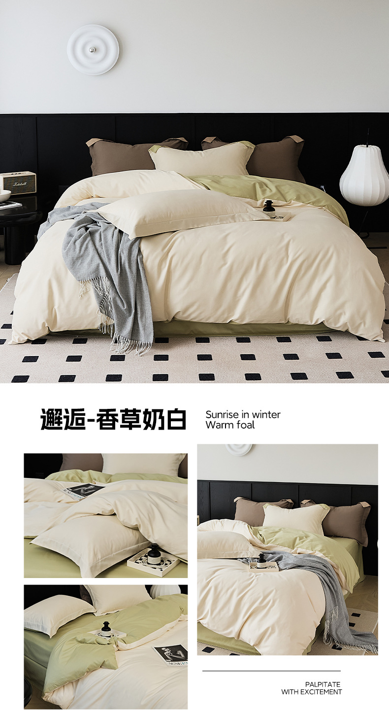 Simple 100s Xinjiang long-staple cotton brushed four-piece set for autumn and winter, all-cotton super soft thickened warm bedding pic 21