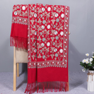 Yunnan Chinese style embroidery scarf for women autumn and winter, ethnic style cashmere Suzhou embroidery thickened warm shawl, dual-purpose pic 11