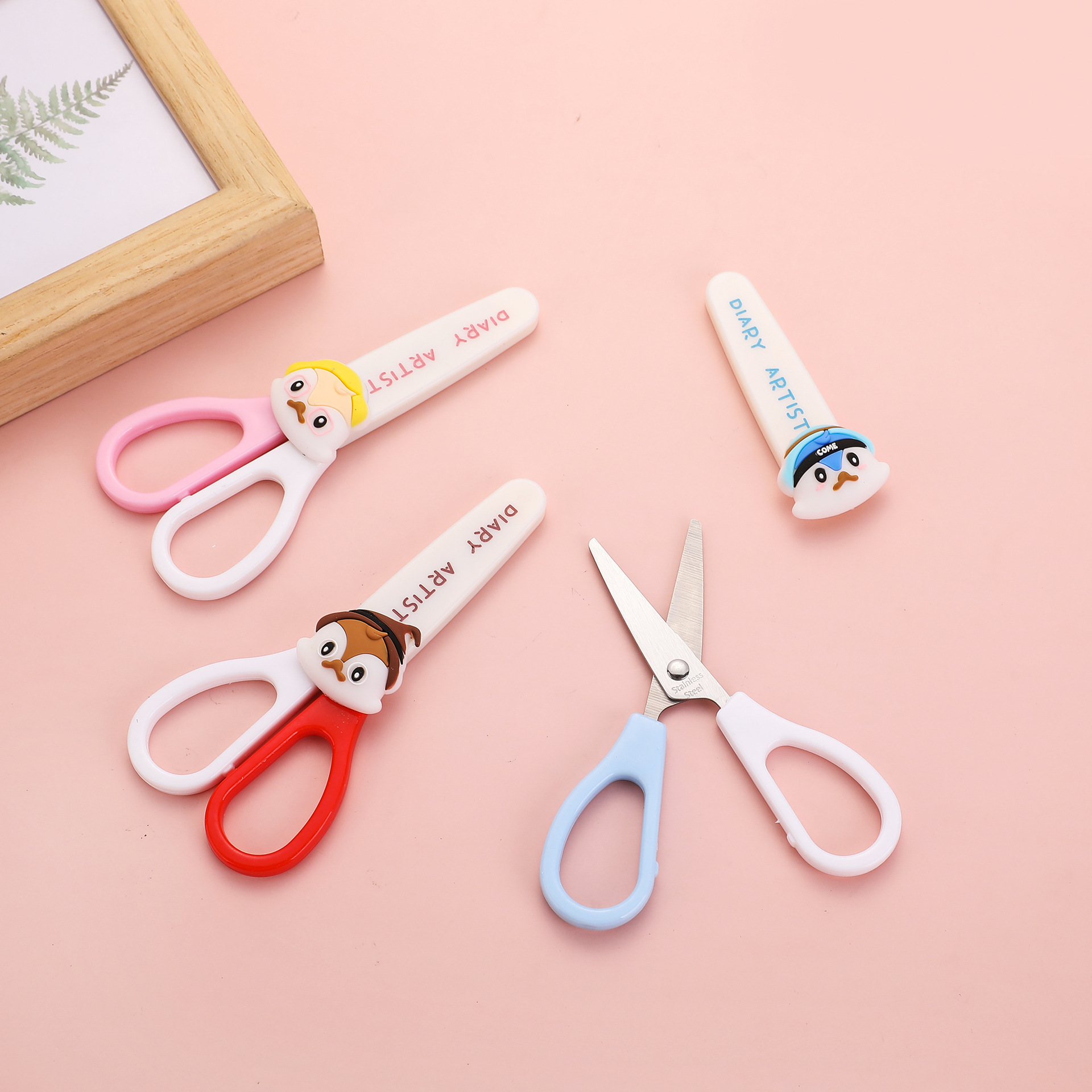 Pioneer 1243 student scissors, stainless steel with protective cover, cute cartoon scissors, hand paper-cutting, art homework, office pic 4