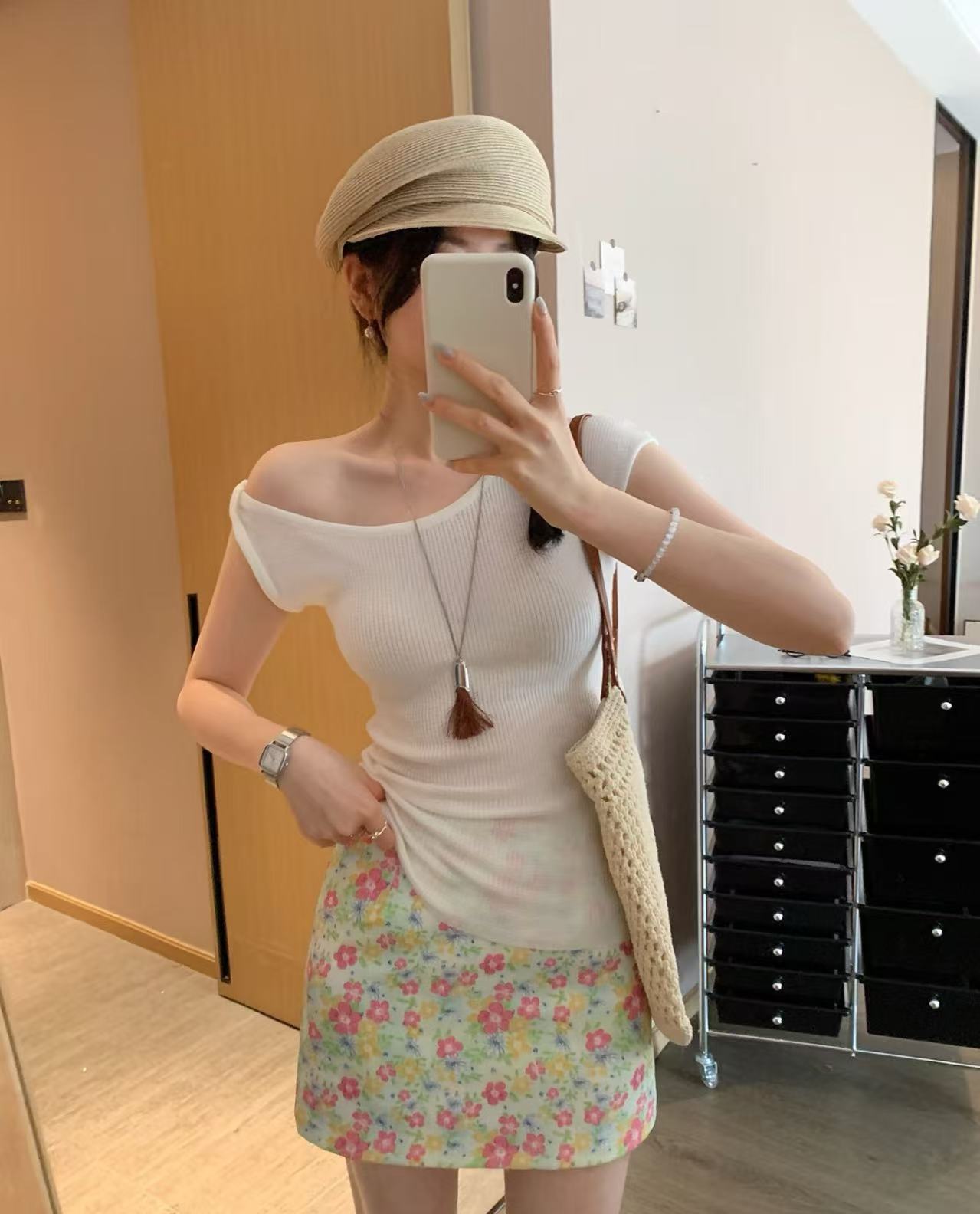 油画碎花包臀裙a字半身裙女夏2025新款小个子蓝色多巴胺绝美短裙详情19