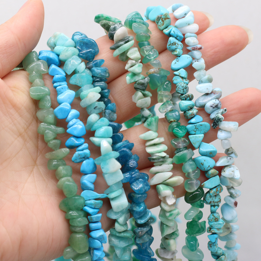 Natural crushed stone green Dongling blue pine raw stone beads with holes semi-finished DIY jewelry handcrafted accessories wholesale pic 2