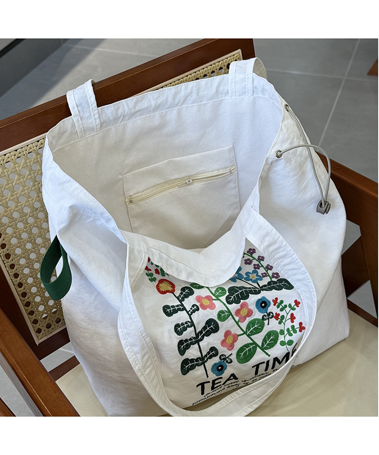 跨境外贸鲜花植物气质印花帆布包原宿单肩包学生时尚手提袋现货详情9