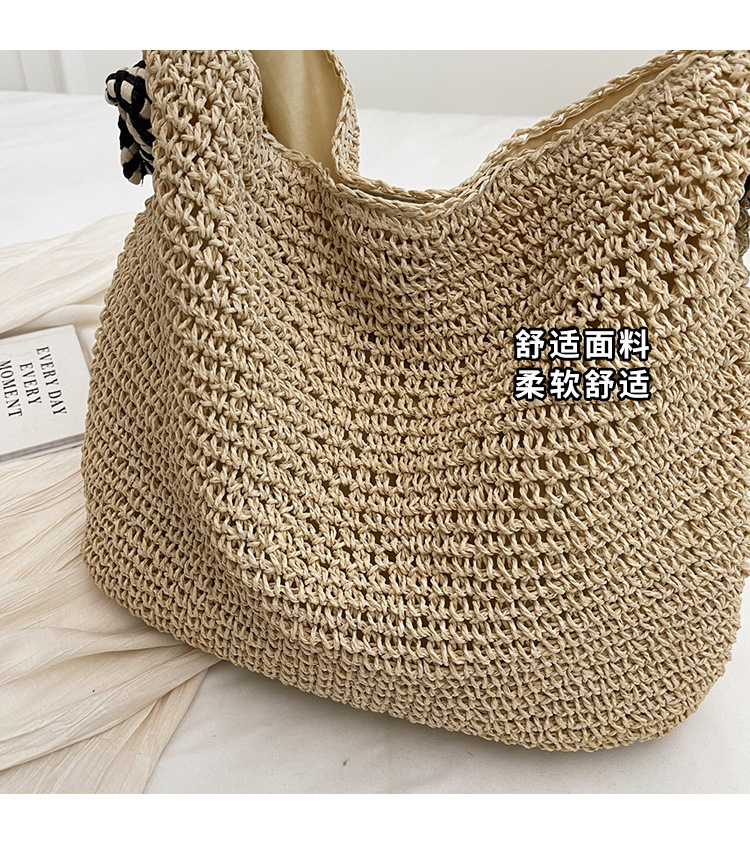 Summer high-capacity straw woven bag for women, 2024 new style seaside and beach vacation single-shoulder bag, commuter tote bucket bag pic 5