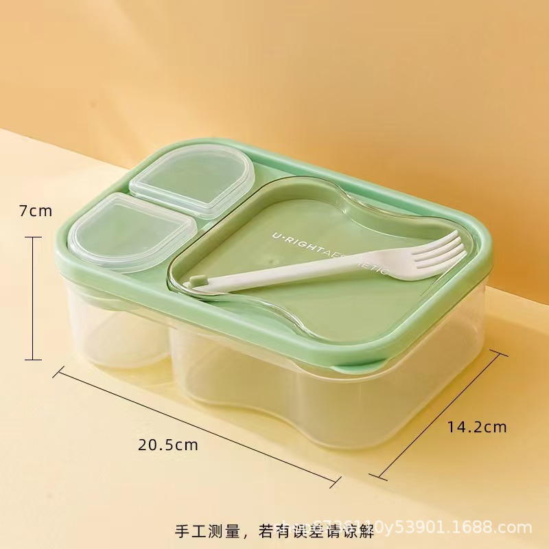 日式沙拉饭盒微波炉餐盒便携食品级塑料分隔便当盒带叉子密封保鲜详情3