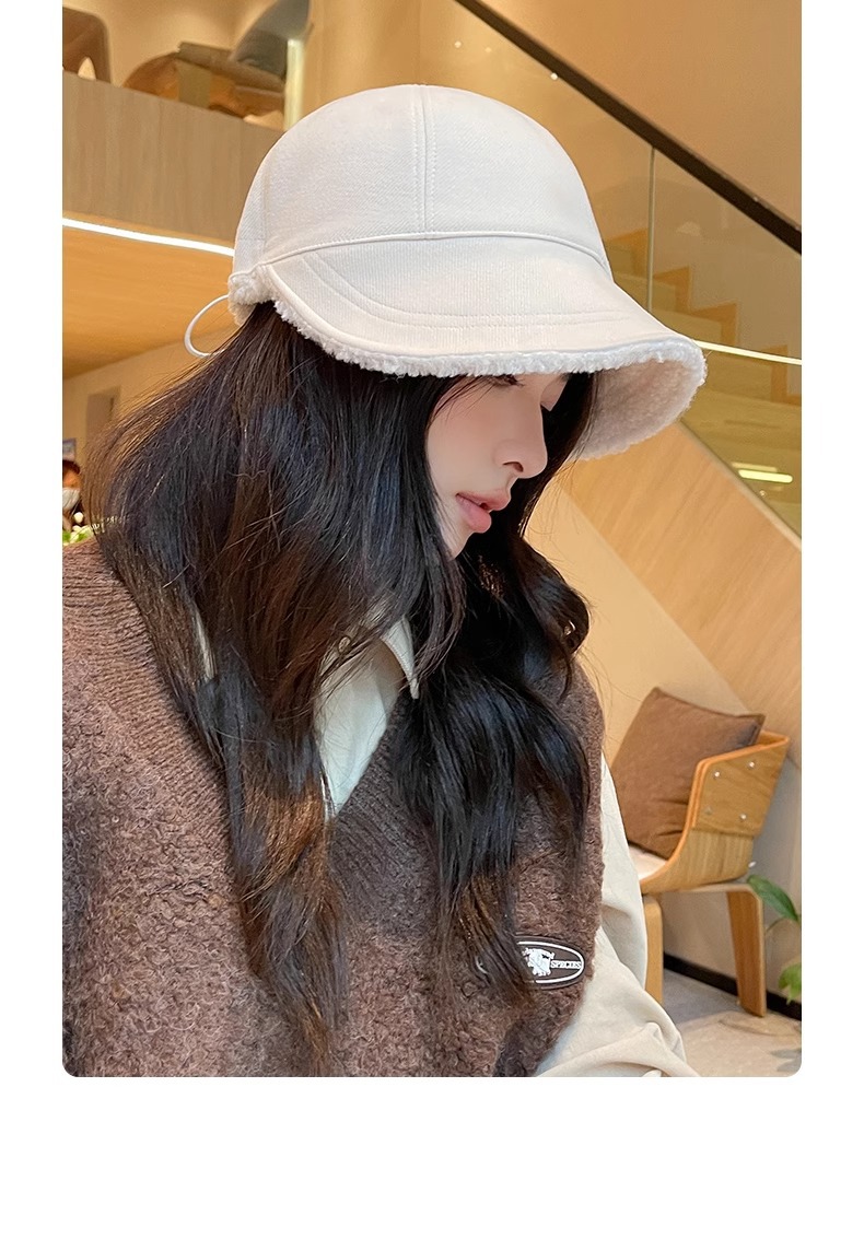 赵露思同款帽子女秋冬渔夫帽大头围大脸适合加厚保暖羊羔毛鸭舌帽详情16