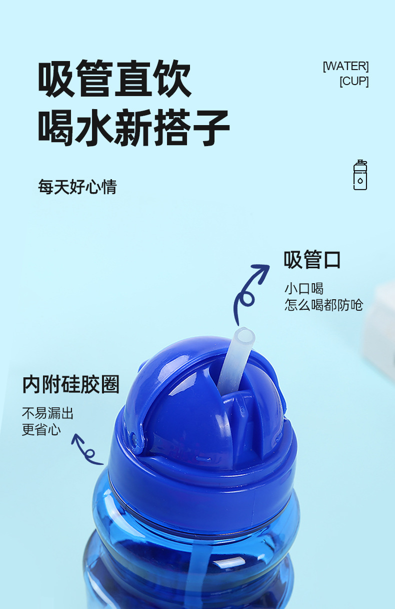 儿童吸管杯便携翻盖户外运动水杯学生日用水杯挂绳手提水杯塑料杯详情6