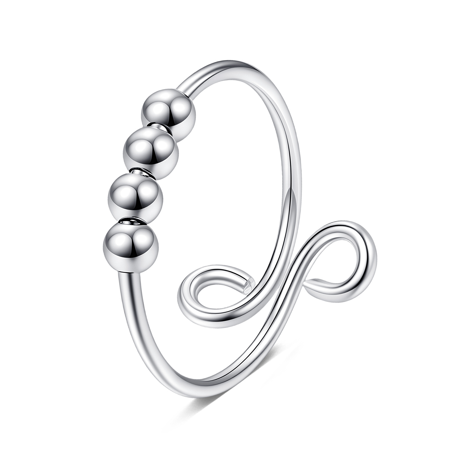 跨境新款旋转指环万向轮戒指女士男士焦虑指环可调节薄珠戒指饰品详情7