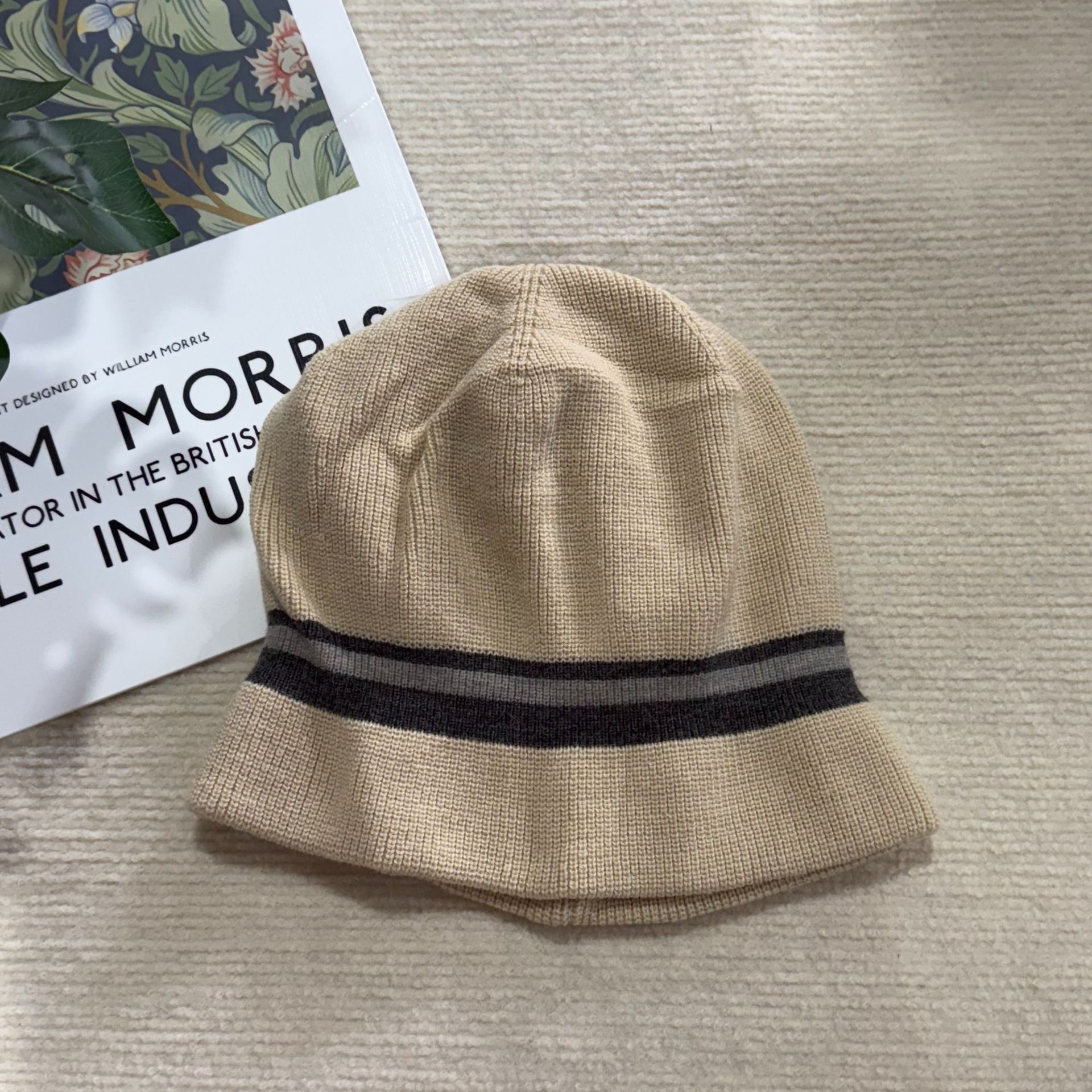 秋季新款韩版ins撞色针织渔夫帽保暖条纹毛线帽大板显脸小堆堆帽详情7