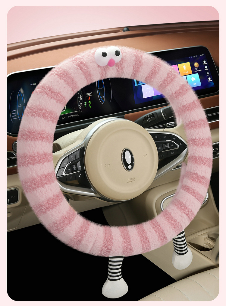 冬季毛绒2024新款小怪兽防滑保暖卡通可爱女汽车方向盘把套大眼萌详情22