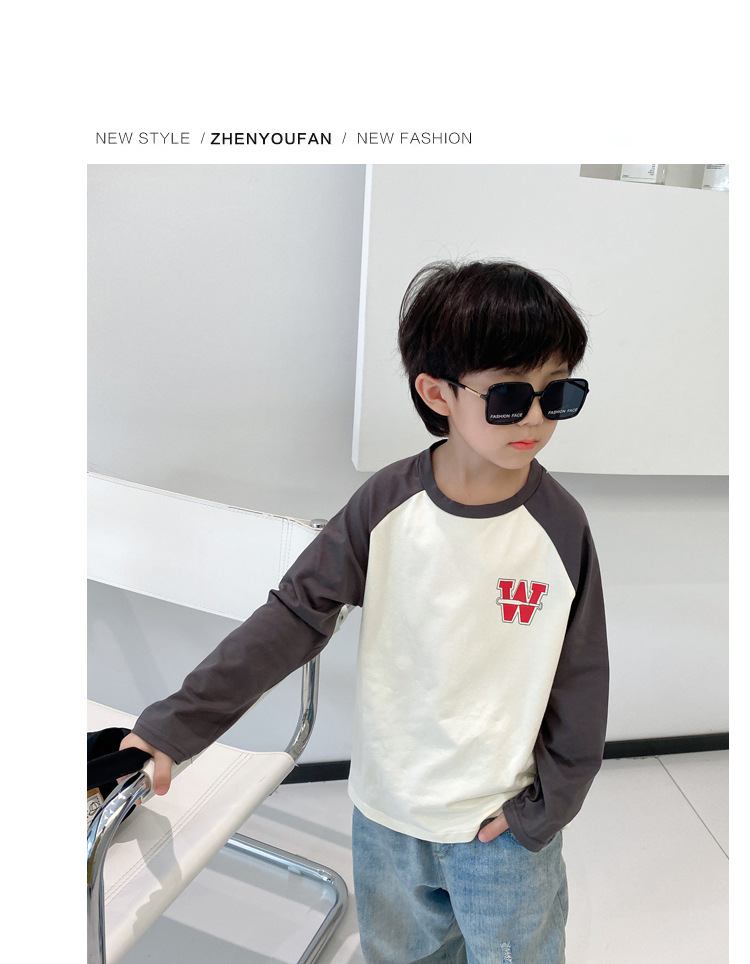 Niño polainas de manga larga manga raglan tops niños sueltos camiseta de algodón para hombres manga de patchwork para niños korean version t-shirt pic 8