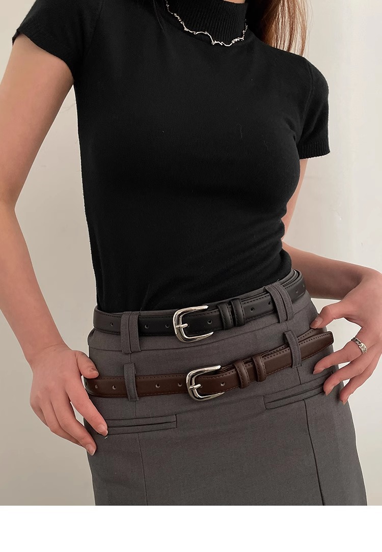 简约百搭皮带裤子女士新款腰带黑色韩国学生韩系裤带细款免打孔详情4