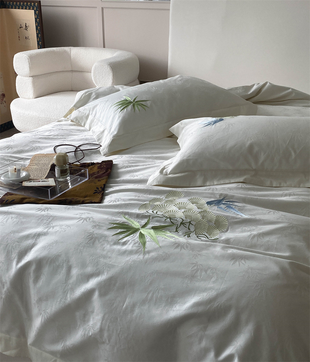 New Chinese style, 100-piece double-strand Australian cotton jacquard four-piece set, pure cotton embroidered quilt cover, model room bedding pic 11