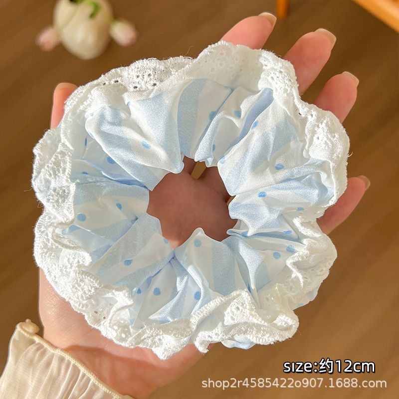 韩系少女心马卡龙色蕾丝花边重工大肠发圈温柔甜美碎花蝴蝶结发饰女头饰饰品详情16