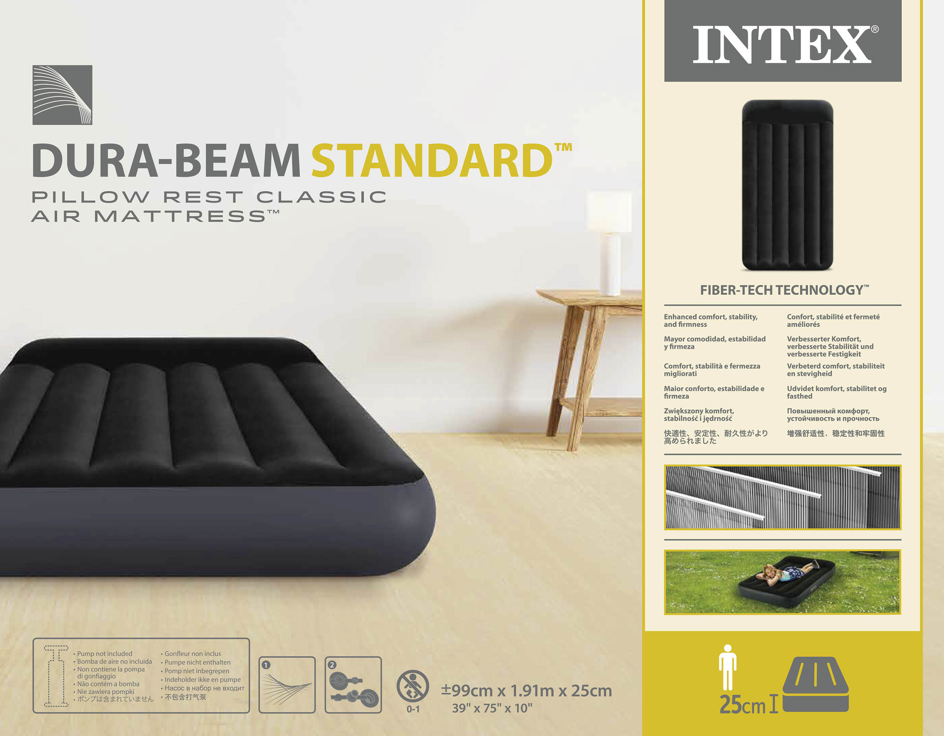 INTEX black and white built-in pillow single-layer single-person line pull-out air bed, portable for home and outdoor use, easy folding for midday rest, plush inflatable bed, comfortable for outdoor camping, thickened, durable and high-end pic 2