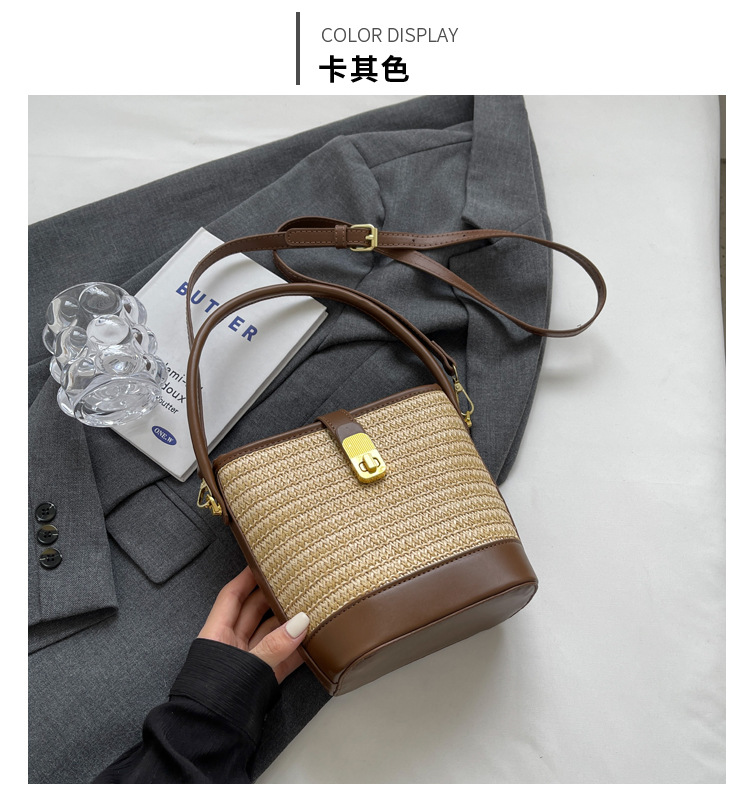 时尚手提编织包包女2023新款高级质感草编包单肩斜挎包休闲水桶包详情19