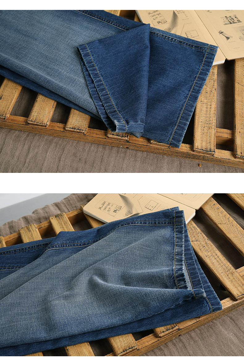 阔腿牛仔裤女高腰拖地重工洗水撞色直筒显腿长盖脚面宽松3025详情28