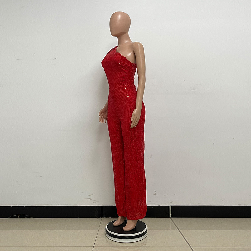 新中式无袖连体衣独立站夏季单肩亮片连体裤女批发详情83