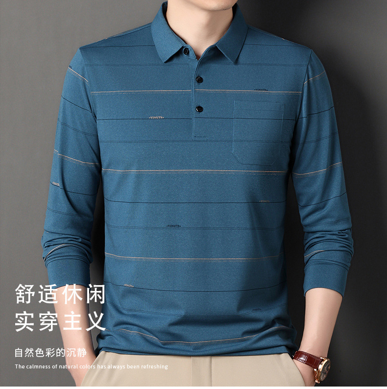 男士T恤长袖秋季中老年人冰丝爸爸装polo衫上衣服速干衬衫领代发详情2