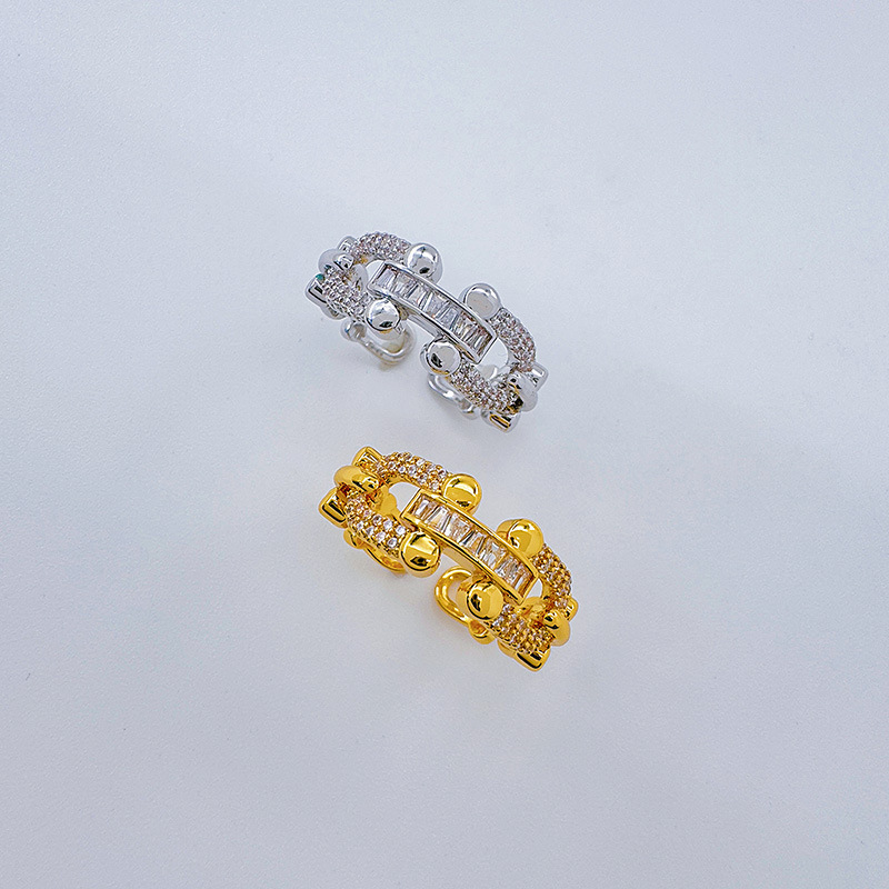 Bergamota nuevo anillo chapado en oro real calado simple europeo y americano anillo abierto hebilla de herradura personalidad hebilla de anillo versátil pic 12