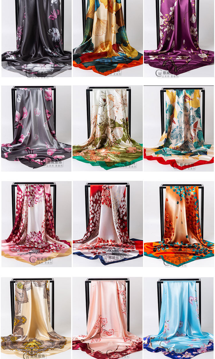 Chinese trend direct sales for overseas gift-giving, Chinese-style 90*90cm large square scarf, faux silk scarf, shawl, spring and autumn new style pic 4