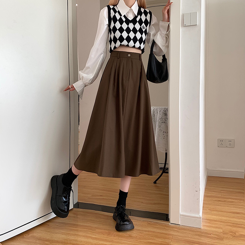 The new Korean-style slimming MIDI skirt for women in the 2022 autumn and winter season is in vogue with A large swing A-line skirt trend pic 16