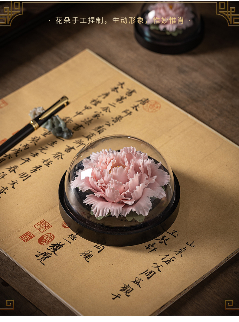 创意陶瓷仿真手工捏花瓷花牡丹花摆件办公室桌面摆设汽车载工艺品详情18