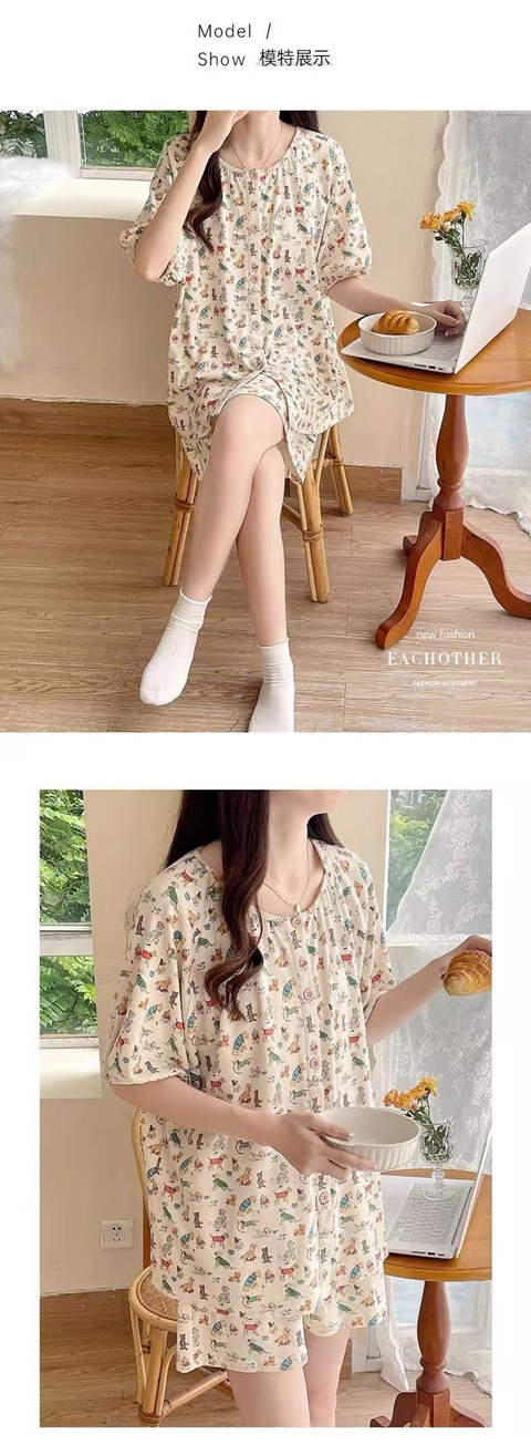 ins Fresh pajama women Summer short sleeves and shorts Korean cardigan plus-size Korean Japanese-style home wear two-piece set pic 56