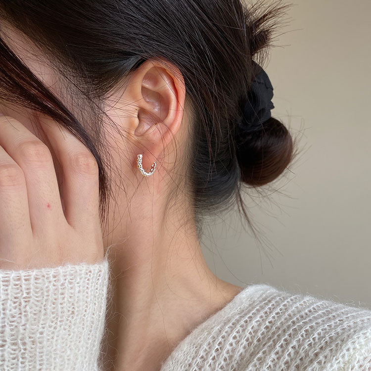 Daisy earring s925, all-silver, gold and silver color block three-dimensional geometric earrings, Instagram Little Red Book blogger style 9467A pic 2