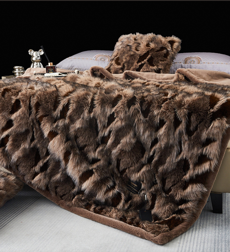 高端加厚摩登魅影保暖仿毛皮毛毯被子秋冬季双人珊瑚绒毯子法兰绒详情7