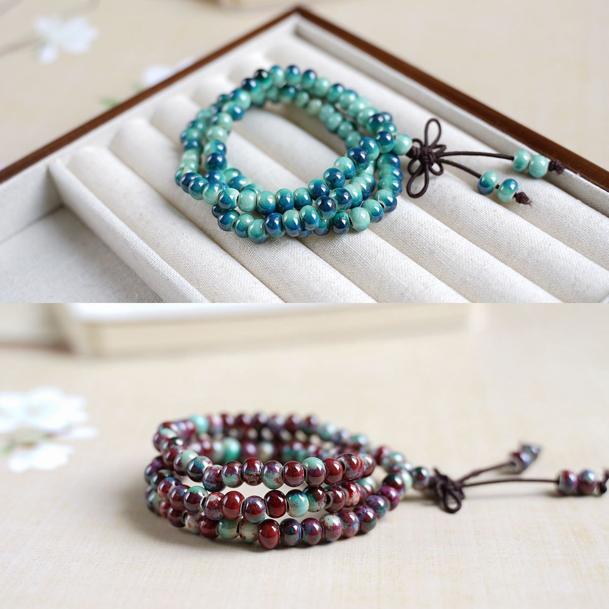 New Chinese-style playing three-circle stacked 108-bead Jingdezhen ceramic bracelet jewelry for women wholesale, ethnic style bracelet for women pic 6